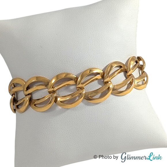 Vintage 90s Napier Geometric Open Work Curb Link Gold Tone Bracelet - Picture 4 of 12